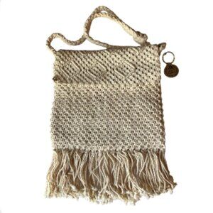 Boho Macrame Crochet Crossbody bag - Fringe Bottom, Braided Strap (1082-4)